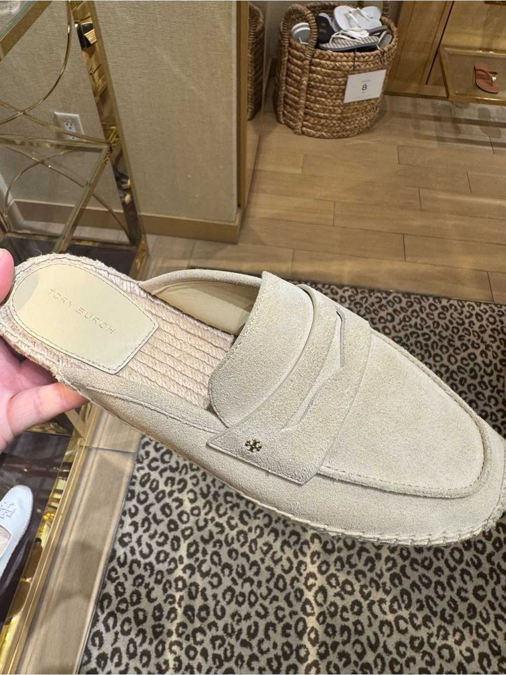 Tory Burch Everly Cork Slide Suede Leather Mule Shoes